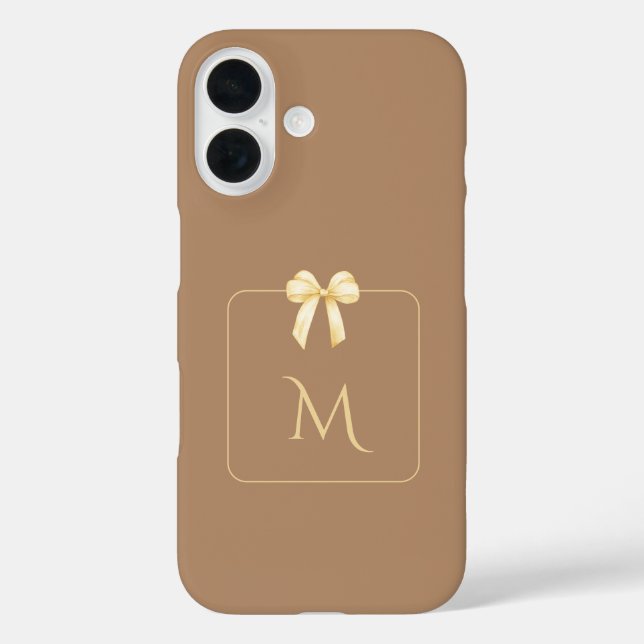 Funda iPhone 16 Personalized Initial Bow Brown Aesthetic (Reverso )