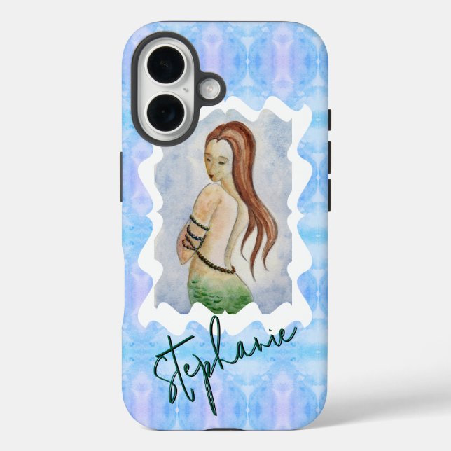 Funda iPhone 16 Personalized Mermaid Watercolor Original Art (Reverso )