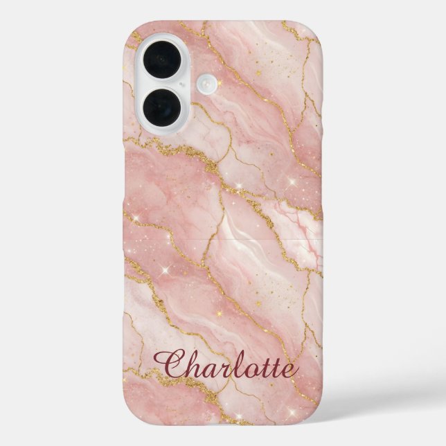Funda iPhone 16 Personalized Modern Rose Quartz Marble Gold (Reverso )