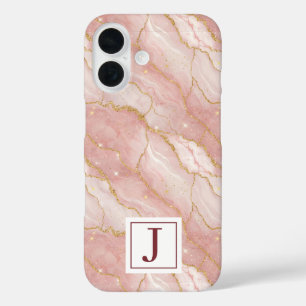 Funda iPhone 16 Personalized Monogram Rose Quartz Gold