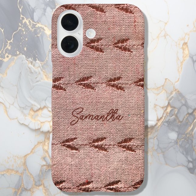 Funda iPhone 16 Personalized Name Linen Toile Powder Pink Stripes (Subido por el creador)