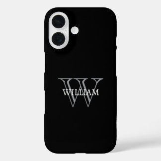 Funda iPhone 16 Personalized name monogram black and gray