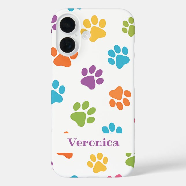 Funda iPhone 16 Personalized Paw Print iPhone Case – Custom Name  (Reverso )