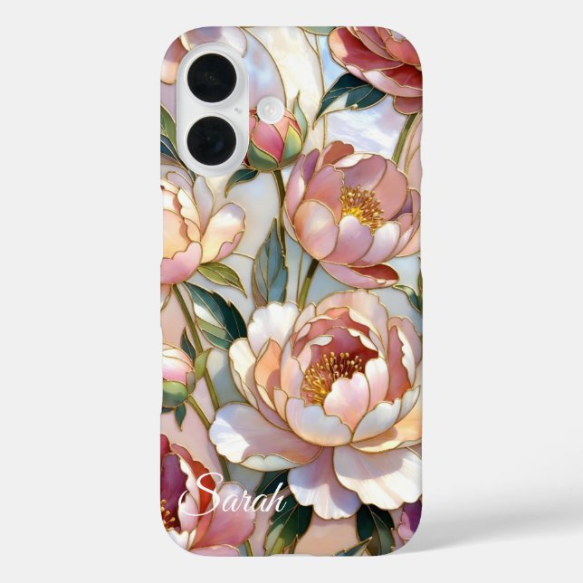Funda iPhone 16 Personalized Peony Floral Phone Case Pink (Reverso )