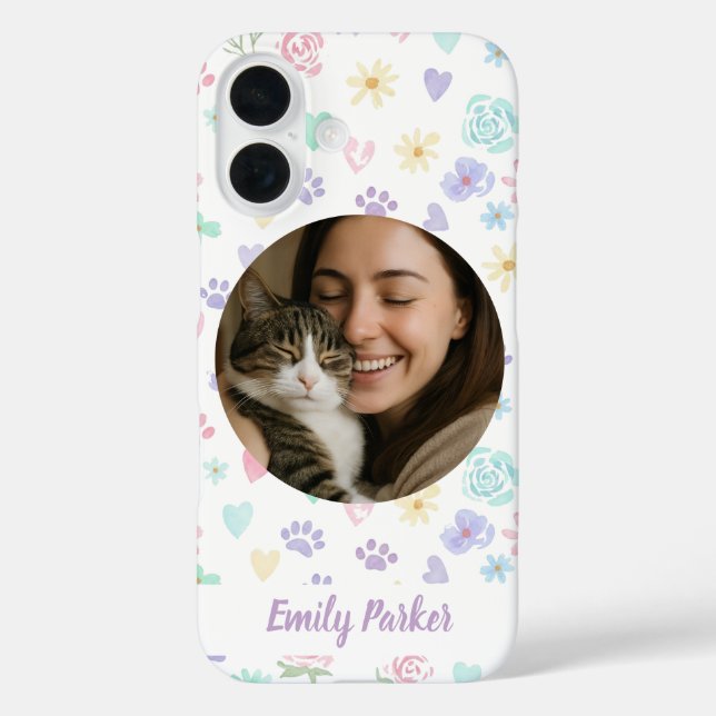 Funda iPhone 16 Personalized Pet Love & Pastel Whimsy  (Reverso )