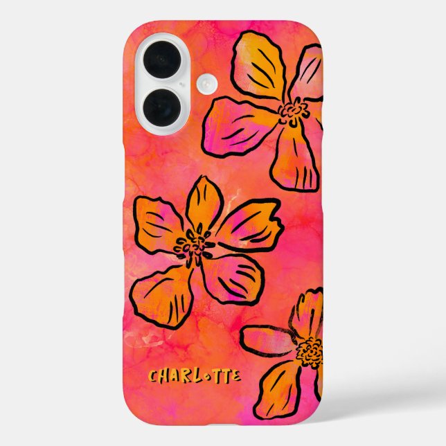 Funda iPhone 16 Personalized Pink Floral Pop Art  (Reverso )