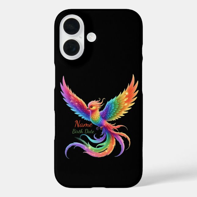 Funda iPhone 16 Personalized Rainbow Phoenix Name Birthdate Gift (Reverso )