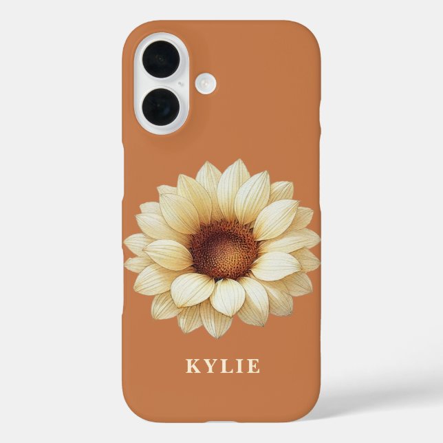 Funda iPhone 16 Personalized Sunflower Name Terra Cotta Phone Case (Reverso )