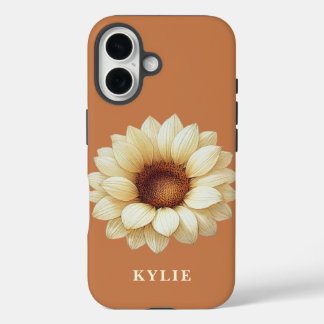 Funda iPhone 16 Personalized Sunflower Name Terra Cotta Phone Case