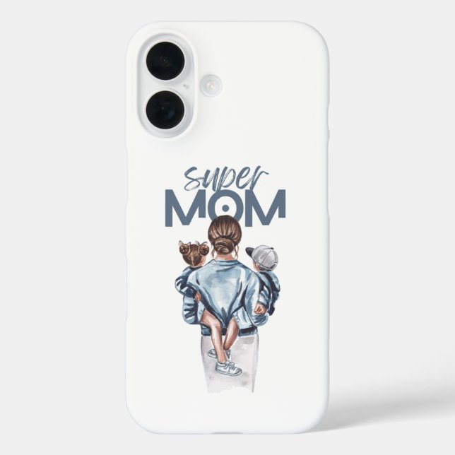 Funda iPhone 16 Personalized Super Mom with Son and Daughter Gift (Reverso )