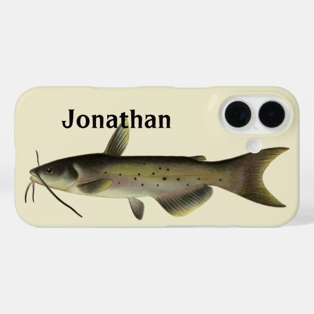 Funda iPhone 16 Pesca de bagre de cosecha, peces del río de la vid (Reverso (Horizontal))