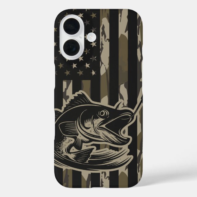 Funda iPhone 16 Pesca de Bass Fisher Camo Bandera Bottomland Camo (Reverso )