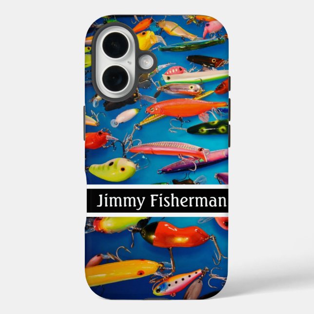 Funda iPhone 16 Pesca Muchos Lures de Pesca diseño Personalización (Reverso )