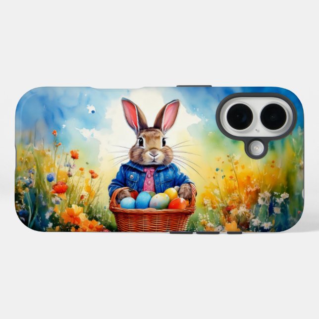 Funda iPhone 16 Peter Easter Bunny con huevos de Pascua (Reverso (Horizontal))