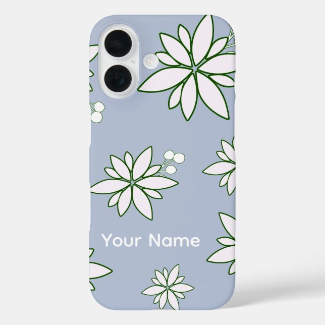 Funda iPhone 16 phone case periwinkle with white flowers  (Reverso )