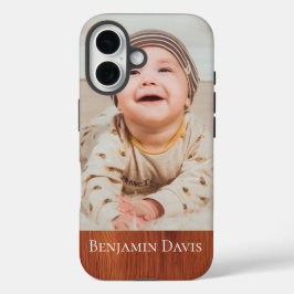 Funda iPhone 16 Photo Personalized Woodgrain