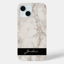 Funda iPhone 16 Piedra de mármol blanco pulido con nombre