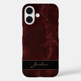 Funda iPhone 16 Piedra de mármol pulido rojo de Borgoña con nombre