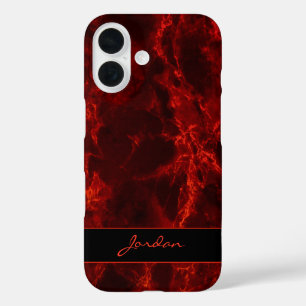 Funda iPhone 16 Piedra de mármol pulido rojo de fuego brillante co