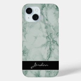 Funda iPhone 16 Piedra de mármol verde salado con nombre