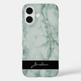 Funda iPhone 16 Piedra de mármol verde salado con nombre
