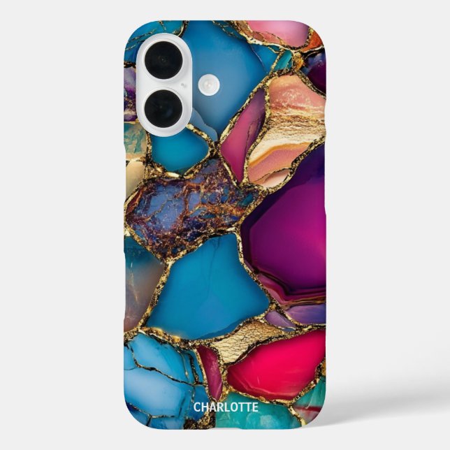 Funda iPhone 16 Piedra moderna de mármol dorado (Reverso )