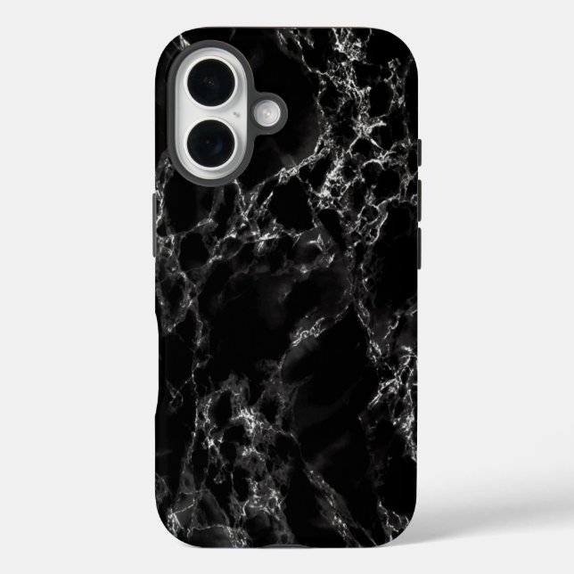 Funda iPhone 16 Piedra moderna de mármol negro (Reverso )