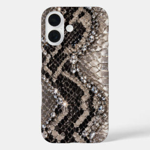 Funda iPhone 16 Piel de Serpiente Cristal de Plata de Lujo