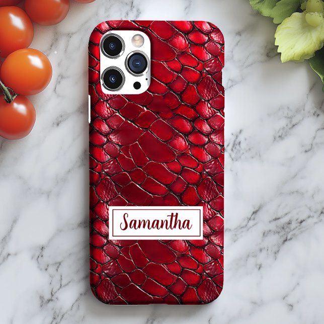 Funda iPhone 16 Piel de serpiente Rojo Nombre personalizado Impres (Subido por el creador)