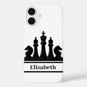 Funda iPhone 16 Piezas de ajedrez negras personalizadas