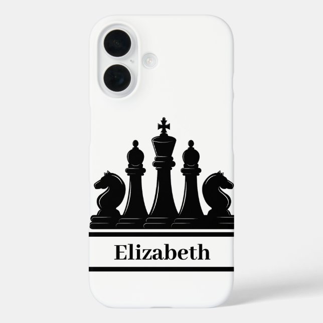 Funda iPhone 16 Piezas de ajedrez negras personalizadas (Reverso )