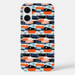 Funda iPhone 16 Pinceladas abstractas de color naranja azul