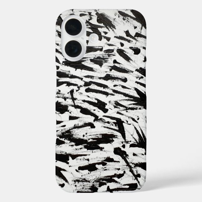 Funda iPhone 16 Pinceles abstractos en blanco y negro (Reverso )