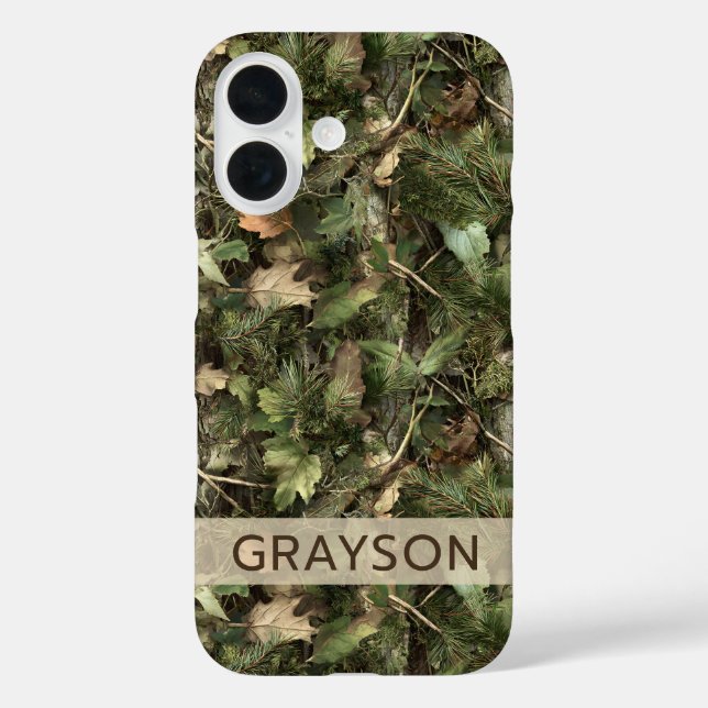 Funda iPhone 16 Pine and Leaves Camouflage Personalized (Reverso )