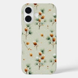 Funda iPhone 16 Pinecones de invierno y ramas de nieve
