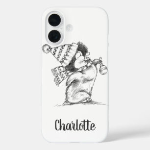 Funda iPhone 16 Pinguino Navideño Retro Adorable con Sombrero y Bu