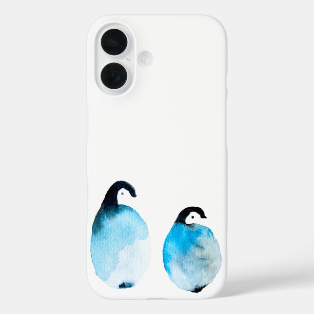 Funda iPhone 16 Pingüinos lindos acuarela (Reverso )