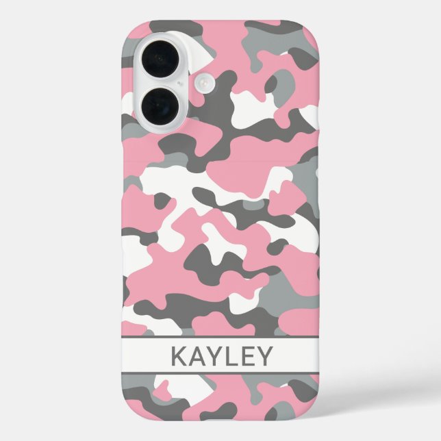 Funda iPhone 16 Pink and Gray Camouflage Personalized (Reverso )