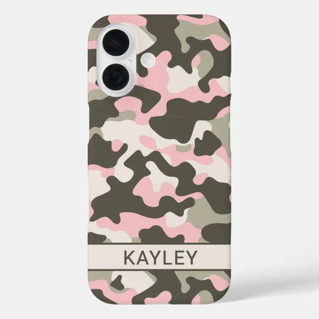 Funda iPhone 16 Pink and Green Camouflage Personalized (Reverso )