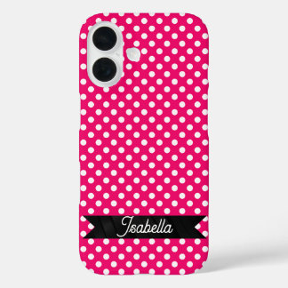 Funda iPhone 16 Pink and White Polka dots
