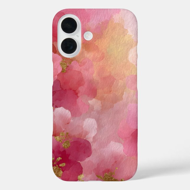 Funda iPhone 16 Pink & Gold Abstract Watercolor  (Reverso )