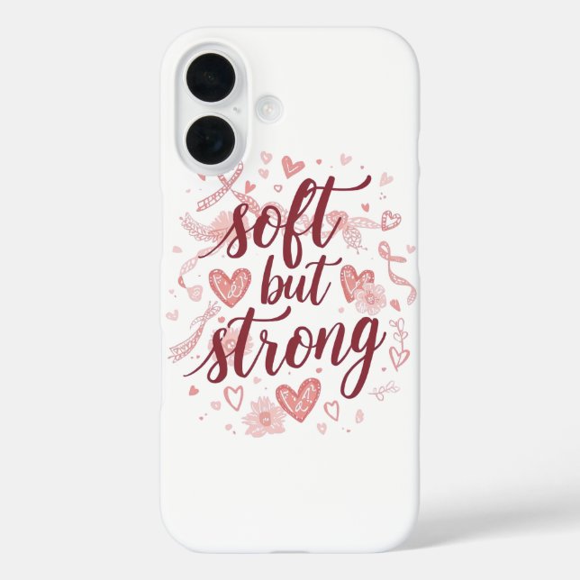 Funda iPhone 16 Pink Hearts Empowering "Soft But Strong" Graphic (Reverso )