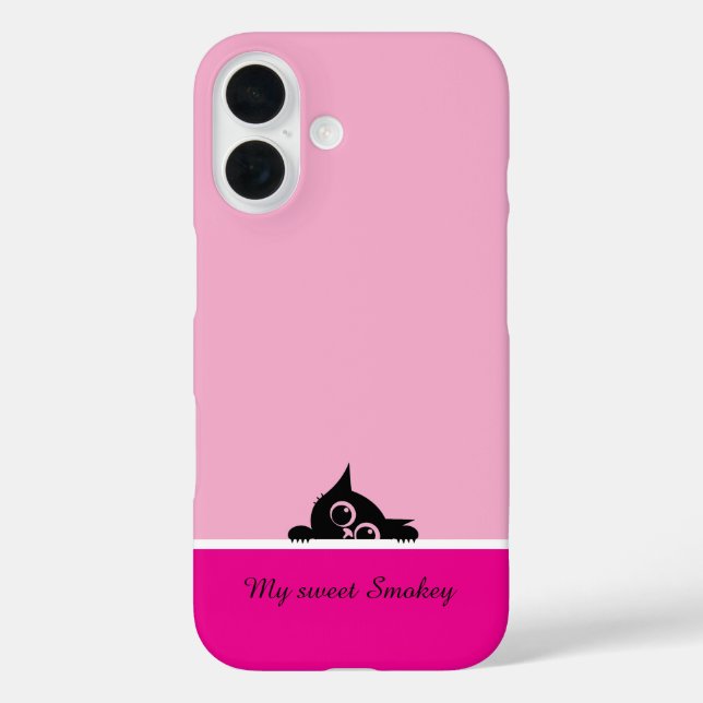Funda iPhone 16 Pink iPhone Case with Cute Kitten Design (Reverso )