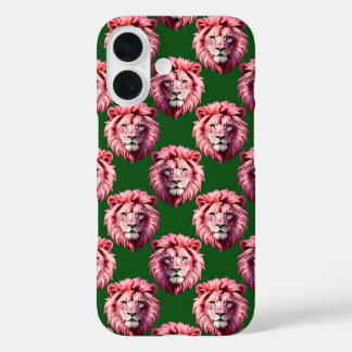 Funda iPhone 16 Pink Lion Head Animal Pattern Design Green 