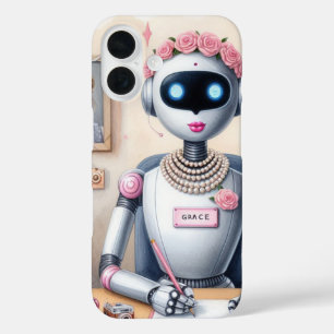 Funda iPhone 16 Pink Lipstick Grace AI Robot Girly Tech