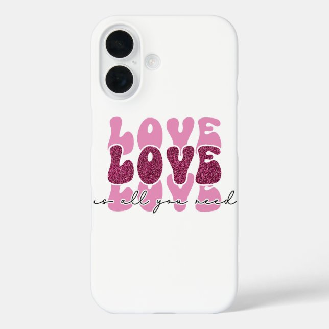 Funda iPhone 16 Pink "Love" Stacked Bubble Font (Reverso )