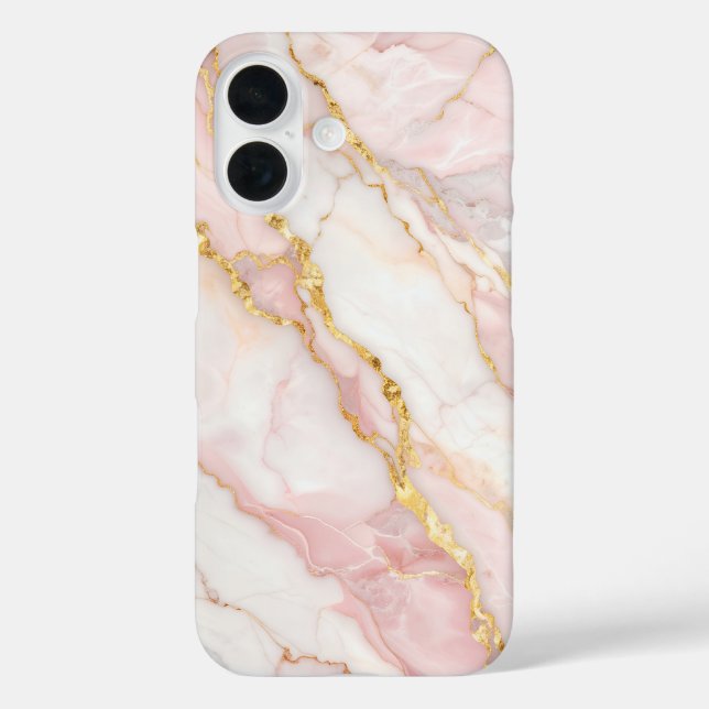 Funda iPhone 16 Pink Marble with Gold Veins – Elegant Design (Reverso )