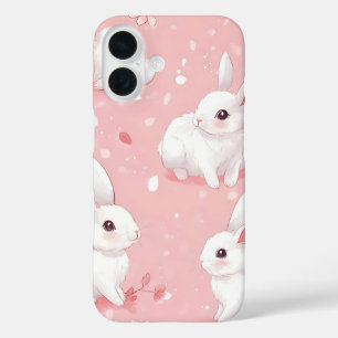 Funda iPhone 16 Pink Meadow Bunny Floral Garden