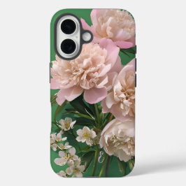 Funda iPhone 16 Pink Peonies Monogram Name Personalized