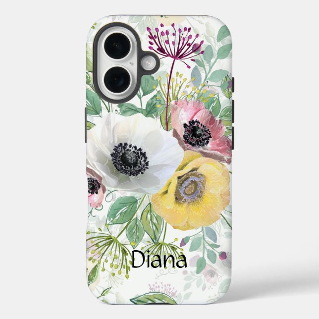 Funda iPhone 16 Pink, white and yellow anemones. (Reverso )